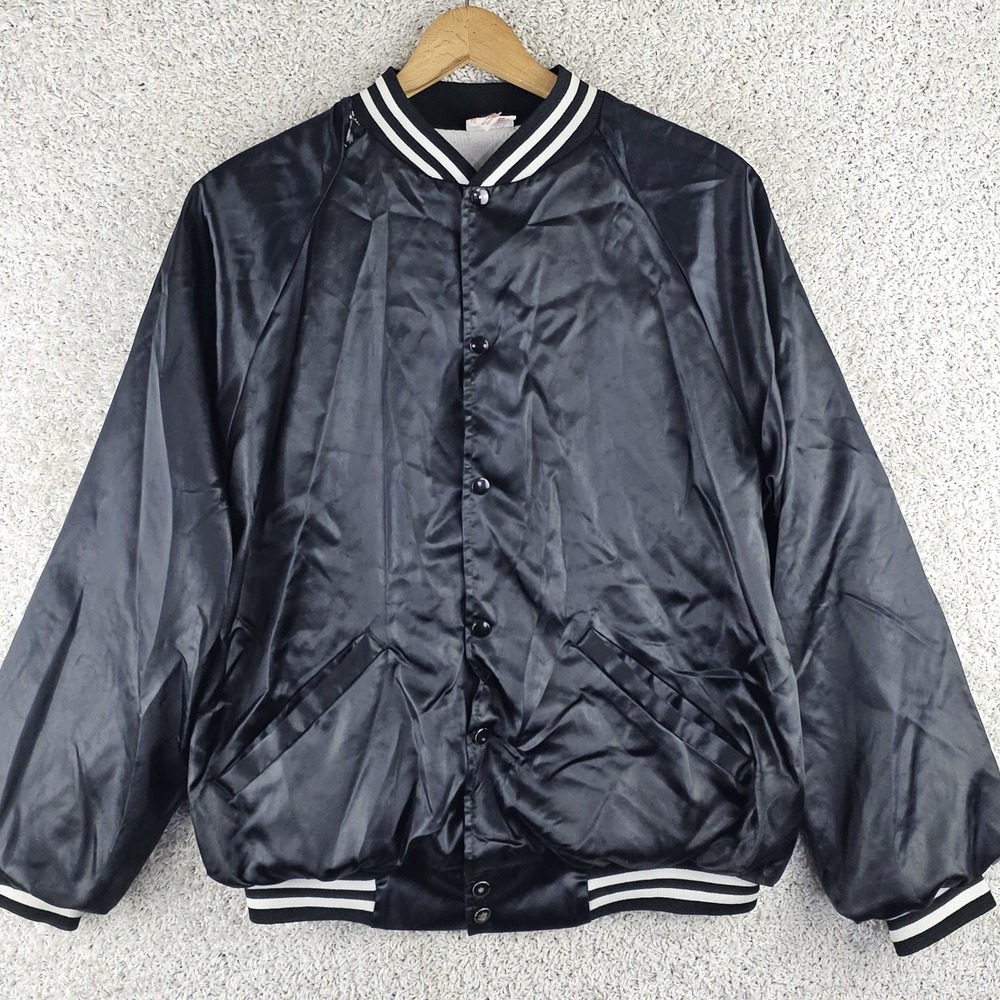 Vintage Cardinal Satin Shiny Bomber Jacket Mens XL Blank Snap 90s Made USA